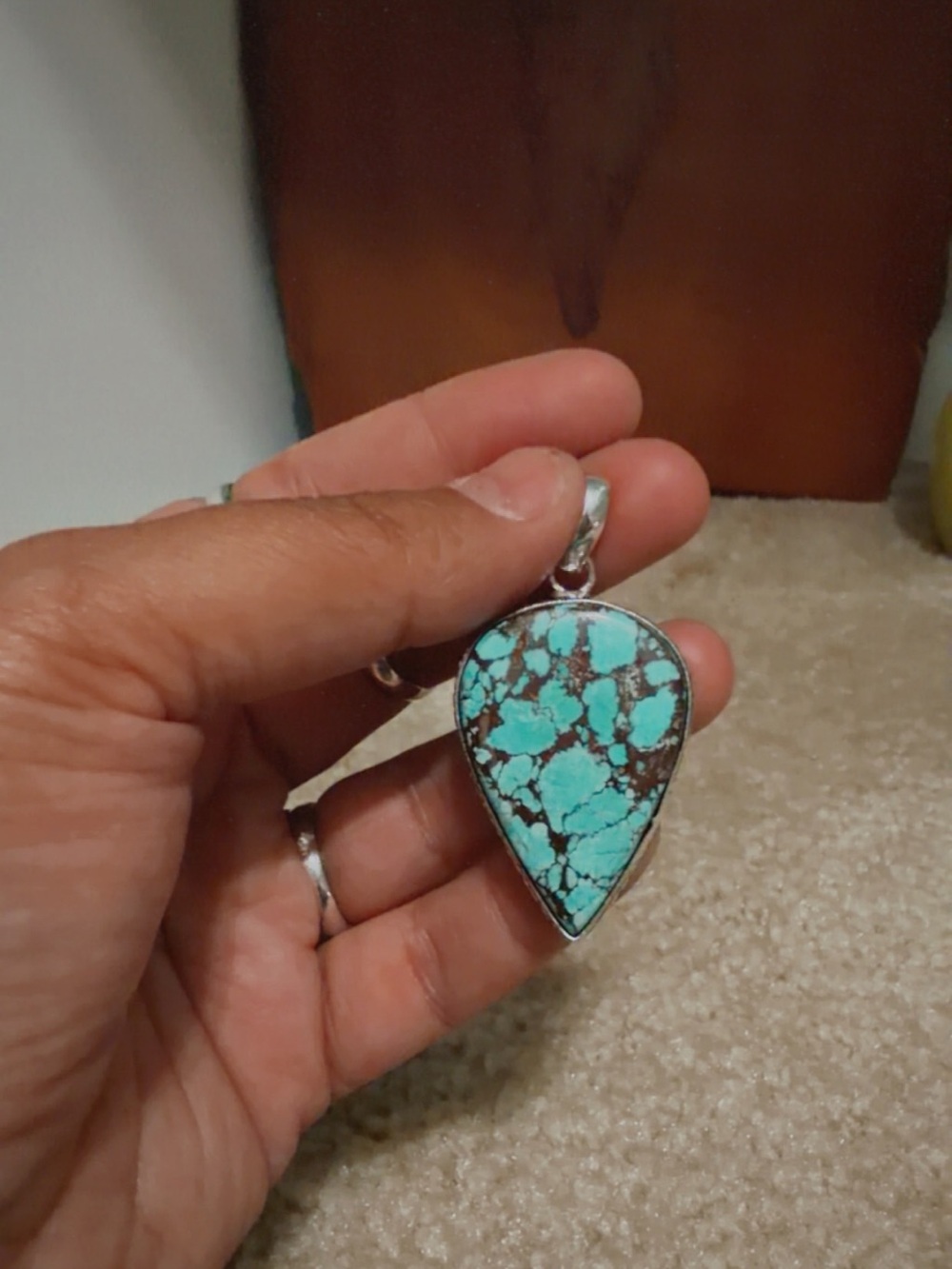 925 Sterling Silver Turquoise Teardrop Pendant Necklace